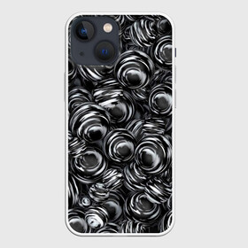 Чехол для iPhone 13 mini с принтом Glossy Balls в Тюмени,  |  | abstraction | background | ball | balls | black | circle | gloss | metal | paint | pattern | reflection | shine | texture | white | абстракция | белый | блеск | глянец | краска | круг | металл | отражение | паттерн | текстура | фон | черный | шар | шары
