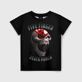 Детская футболка 3D с принтом Five Finger Death Punch | 5FDP в Тюмени, 100% гипоаллергенный полиэфир | прямой крой, круглый вырез горловины, длина до линии бедер, чуть спущенное плечо, ткань немного тянется | 5fdp | america | death | ffdp | finger | five | hard | metal | music | punch | rock | skull | states | united | usa | америка | метал | музыка | рок | сша | хард | череп