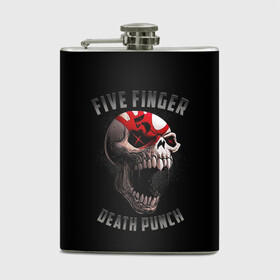 Фляга с принтом Five Finger Death Punch | 5FDP в Тюмени, металлический корпус | емкость 0,22 л, размер 125 х 94 мм. Виниловая наклейка запечатывается полностью | 5fdp | america | death | ffdp | finger | five | hard | metal | music | punch | rock | skull | states | united | usa | америка | метал | музыка | рок | сша | хард | череп