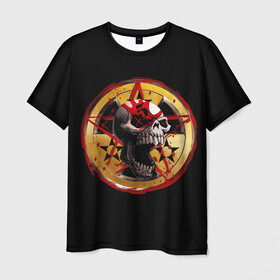 Мужская футболка 3D с принтом Five Finger Death Punch | FFDP в Тюмени, 100% полиэфир | прямой крой, круглый вырез горловины, длина до линии бедер | 5fdp | america | death | ffdp | finger | five | hard | metal | music | punch | rock | skull | states | united | usa | америка | метал | музыка | рок | сша | хард | череп