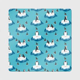 Магнит виниловый Квадрат с принтом Пингвины в Тюмени, полимерный материал с магнитным слоем | размер 9*9 см, закругленные углы | море | морские | океан | пингвин | пингвинчик | пингвины | плавники акул