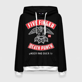Женская толстовка 3D с принтом Five Finger Death Punch (5FDP) в Тюмени, 100% полиэстер  | двухслойный капюшон со шнурком для регулировки, мягкие манжеты на рукавах и по низу толстовки, спереди карман-кенгуру с мягким внутренним слоем. | 5fdp | america | death | ffdp | finger | five | hard | metal | music | punch | rock | skull | states | united | usa | америка | метал | музыка | рок | сша | хард | череп