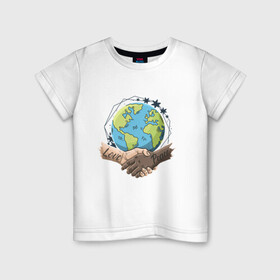 Детская футболка хлопок с принтом Мир и Любовь в Тюмени, 100% хлопок | круглый вырез горловины, полуприлегающий силуэт, длина до линии бедер | Тематика изображения на принте: love | peace | world | дружба | земля