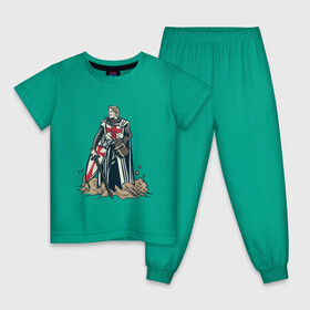 Детская пижама хлопок с принтом Настоящий Рыцарь Крестоносец в Тюмени, 100% хлопок |  брюки и футболка прямого кроя, без карманов, на брюках мягкая резинка на поясе и по низу штанин
 | armor | arms | art | crusade | crusader | knight | medieval | sword | tampliet | templar | warrior | армор | армс | арт | воин | доспехи | кольчуга | крест тамплиеров | крестоносец | меч | рыцарский орден | средневековье | 