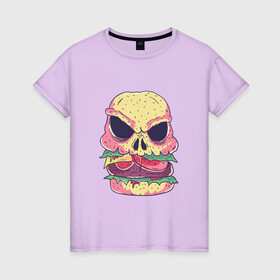 Женская футболка хлопок с принтом Череп Бургер Skull Burger в Тюмени, 100% хлопок | прямой крой, круглый вырез горловины, длина до линии бедер, слегка спущенное плечо | 100 эко | big daddy | boomer | fashion man | hipster | hipster merch | old school | real man | skulls | vintage | wild beast | бумер | винтаж | гамбургер | еда | фастфуд | хипстер | хипстер мерч | хипстерский череп | черепа | чизбургер