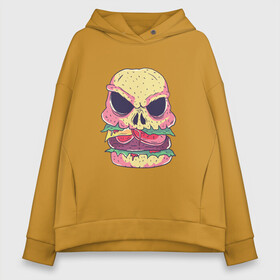 Женское худи Oversize хлопок с принтом Череп Бургер Skull Burger в Тюмени, френч-терри — 70% хлопок, 30% полиэстер. Мягкий теплый начес внутри —100% хлопок | боковые карманы, эластичные манжеты и нижняя кромка, капюшон на магнитной кнопке | 100 эко | big daddy | boomer | fashion man | hipster | hipster merch | old school | real man | skulls | vintage | wild beast | бумер | винтаж | гамбургер | еда | фастфуд | хипстер | хипстер мерч | хипстерский череп | черепа | чизбургер