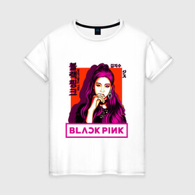 Женская футболка хлопок с принтом Jisoo в Тюмени, 100% хлопок | прямой крой, круглый вырез горловины, длина до линии бедер, слегка спущенное плечо | black pink | blackpink | pop | блэк пинк | ким дженни | ким джи су | корейцы | лалиса манобан | музыка | поп | попса | розэ