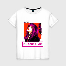 Женская футболка хлопок с принтом Лиса в Тюмени, 100% хлопок | прямой крой, круглый вырез горловины, длина до линии бедер, слегка спущенное плечо | black pink | blackpink | pop | блэк пинк | ким дженни | ким джи су | корейцы | лалиса манобан | музыка | поп | попса | розэ