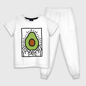 Детская пижама хлопок с принтом АВОКАДО АРТ в Тюмени, 100% хлопок |  брюки и футболка прямого кроя, без карманов, на брюках мягкая резинка на поясе и по низу штанин
 | Тематика изображения на принте: avocado | авокадо | арт | минимализм | простота | человечки