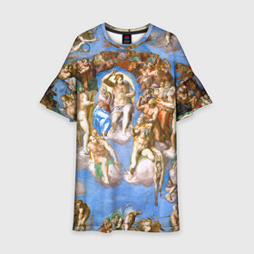 Детское платье 3D с принтом Микеланджело страшный суд в Тюмени, 100% полиэстер | прямой силуэт, чуть расширенный к низу. Круглая горловина, на рукавах — воланы | буонарроти | картина | микеланджело | последний | приговор | страшный | суд | фреска