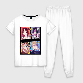 Женская пижама хлопок с принтом Госпожа Кагуя (Kaguya Sama) в Тюмени, 100% хлопок | брюки и футболка прямого кроя, без карманов, на брюках мягкая резинка на поясе и по низу штанин | ahegao | anime | chika | fujiwara | girl | girls | is | kaguya | love | sama | senpai | waifu | war | аниме | ахегао | в | вайфу | войне | госпожа | девушка | кагуя | как | любви | манга | на | семпай | сенпай | тян | тяночка | чика