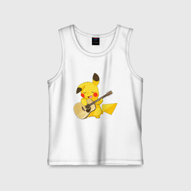 Детская майка хлопок с принтом Пикачу с гитарой в Тюмени,  |  | anime | picachu | pikachu | аниме | милый | пика | пикачу | покебол | покемон