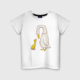 Детская футболка хлопок с принтом Утка и утенок в Тюмени, 100% хлопок | круглый вырез горловины, полуприлегающий силуэт, длина до линии бедер | мама утка | птицы | птички | утка | уточки | утята | цыпленок | цыплята