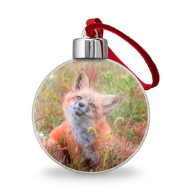 Ёлочный шар с принтом Лисичка в Тюмени, Пластик | Диаметр: 77 мм | fox | foxy | животное | звери | лиса | лисенок | лисичка | милая | рыжая | фокс