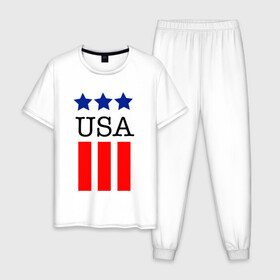 Мужская пижама хлопок с принтом США в Тюмени, 100% хлопок | брюки и футболка прямого кроя, без карманов, на брюках мягкая резинка на поясе и по низу штанин
 | америка | американский флаг | красный | синий | сша