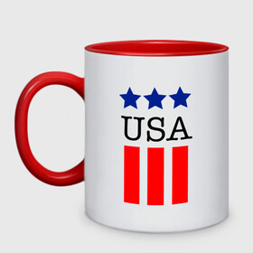 Кружка двухцветная с принтом США в Тюмени, керамика | объем — 330 мл, диаметр — 80 мм. Цветная ручка и кайма сверху, в некоторых цветах — вся внутренняя часть | америка | американский флаг | красный | синий | сша