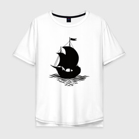 Мужская футболка хлопок Oversize с принтом Очертание корабля в Тюмени, 100% хлопок | свободный крой, круглый ворот, “спинка” длиннее передней части | ships | whale | кит | киты | корабли | кораблики | море | морские | морское