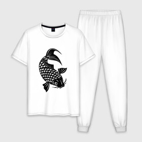 Мужская пижама хлопок с принтом Карп кои рыба в Тюмени, 100% хлопок | брюки и футболка прямого кроя, без карманов, на брюках мягкая резинка на поясе и по низу штанин
 | карп | кои | морские | рыба | рыбка кои | японская