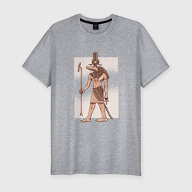 Мужская футболка хлопок Slim с принтом Египетский Бог Крокодил Собек в Тюмени, 92% хлопок, 8% лайкра | приталенный силуэт, круглый вырез ворота, длина до линии бедра, короткий рукав | ancient god | ankh | crocodile | demiurg | egypt | elder god | nile | osiris | ra | sobek | анх | бог воды | бог нила | божество | демиург | древний египет | египетские боги | египетские иероглифы | египтянин | крокодилополь