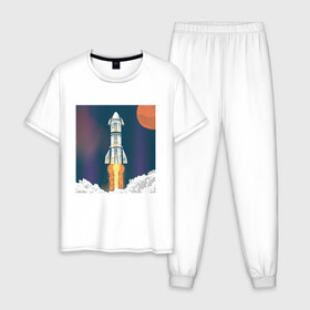 Мужская пижама хлопок с принтом Запуск ракеты Atlas Атлас V в Тюмени, 100% хлопок | брюки и футболка прямого кроя, без карманов, на брюках мягкая резинка на поясе и по низу штанин
 | earth | elon musk | mars | nasa | roscosmos | space | space shuttle | star | stars | usa | астронавт | илон маск | космодром | космонавт | миссия sbirs | мыс канаверал | наса | планета земля | рн atlas v 421 | роскосмос | спейс экс | спейсэк