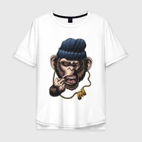 Мужская футболка хлопок Oversize с принтом Monkey Boy в Тюмени, 100% хлопок | свободный крой, круглый ворот, “спинка” длиннее передней части | gangsta | monkey | wild | блатной | крутой | обезьяна