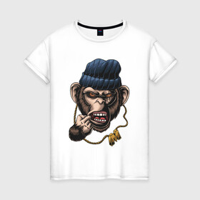 Женская футболка хлопок с принтом Monkey Boy в Тюмени, 100% хлопок | прямой крой, круглый вырез горловины, длина до линии бедер, слегка спущенное плечо | gangsta | monkey | wild | блатной | крутой | обезьяна