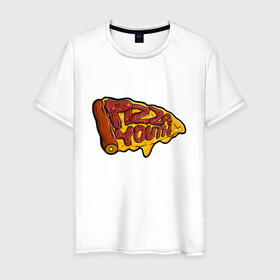 Мужская футболка хлопок с принтом Горячий кусочек в Тюмени, 100% хлопок | прямой крой, круглый вырез горловины, длина до линии бедер, слегка спущенное плечо. | dodo | pizza | вкусная еда | кусочек | пицца