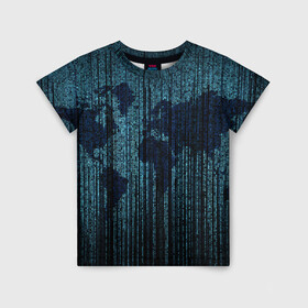 Детская футболка 3D с принтом Цифровой Мир в Тюмени, 100% гипоаллергенный полиэфир | прямой крой, круглый вырез горловины, длина до линии бедер, чуть спущенное плечо, ткань немного тянется | карта | коды | мир | символы | цифры