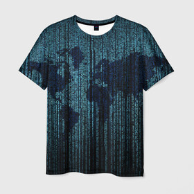 Мужская футболка 3D с принтом Цифровой Мир в Тюмени, 100% полиэфир | прямой крой, круглый вырез горловины, длина до линии бедер | Тематика изображения на принте: карта | коды | мир | символы | цифры