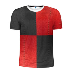 Мужская футболка 3D спортивная с принтом Черно-красная Кожа в Тюмени, 100% полиэстер с улучшенными характеристиками | приталенный силуэт, круглая горловина, широкие плечи, сужается к линии бедра | Тематика изображения на принте: patchwork | skin | stripes | кожа | полосы