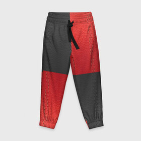 Детские брюки 3D с принтом Черно-красная Кожа в Тюмени, 100% полиэстер | манжеты по низу, эластичный пояс регулируется шнурком, по бокам два кармана без застежек, внутренняя часть кармана из мелкой сетки | patchwork | skin | stripes | кожа | полосы