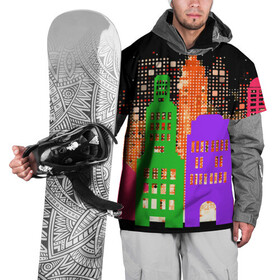 Накидка на куртку 3D с принтом Ночной Город в Тюмени, 100% полиэстер |  | city | город | дома | неон | ночь