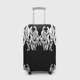 Чехол для чемодана 3D с принтом абстракция круги линии в Тюмени, 86% полиэфир, 14% спандекс | двустороннее нанесение принта, прорези для ручек и колес | абстракция | круги | линии | симметрия | тату | узоры | черно белое