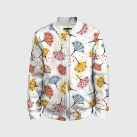 Детский бомбер 3D с принтом Абстрактные цветы одуванчики в Тюмени, 100% полиэстер | застегивается на молнию, по бокам два кармана без застежек, мягкие манжеты, по низу бомбера и на воротнике — эластичная резинка | летний | одуванчик | разноцветный | цветы