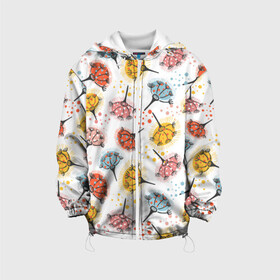 Детская куртка 3D с принтом Абстрактные цветы одуванчики в Тюмени, 100% полиэстер | застежка — молния, подол и капюшон оформлены резинкой с фиксаторами, по бокам — два кармана без застежек, один потайной карман на груди, плотность верхнего слоя — 90 г/м2; плотность флисового подклада — 260 г/м2 | летний | одуванчик | разноцветный | цветы