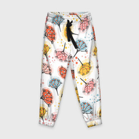 Детские брюки 3D с принтом Абстрактные цветы одуванчики в Тюмени, 100% полиэстер | манжеты по низу, эластичный пояс регулируется шнурком, по бокам два кармана без застежек, внутренняя часть кармана из мелкой сетки | летний | одуванчик | разноцветный | цветы