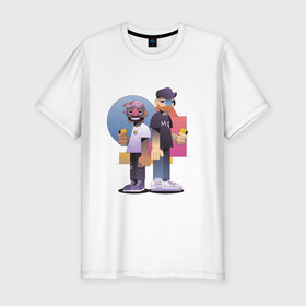 Мужская футболка хлопок Slim с принтом Тони и Феррис в Тюмени, 92% хлопок, 8% лайкра | приталенный силуэт, круглый вырез ворота, длина до линии бедра, короткий рукав | Тематика изображения на принте: gangster | music | people | крутой | мультфильм
