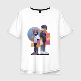 Мужская футболка хлопок Oversize с принтом Тони и Феррис в Тюмени, 100% хлопок | свободный крой, круглый ворот, “спинка” длиннее передней части | Тематика изображения на принте: gangster | music | people | крутой | мультфильм