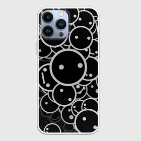 Чехол для iPhone 13 Pro Max с принтом Smile Texture в Тюмени,  |  | Тематика изображения на принте: abstraction | ball | black | circle | emotions | eyes | head | little men | pattern | people | smile | texture | white | абстракция | белый | глаза | голова | круг | люди | паттерн | смайл | текстура | улыбка | человечки | черный | шар | эмоции