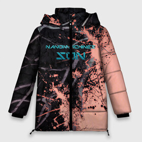Женская зимняя куртка Oversize с принтом MGR - Nanomachines Son в Тюмени, верх — 100% полиэстер; подкладка — 100% полиэстер; утеплитель — 100% полиэстер | длина ниже бедра, силуэт Оверсайз. Есть воротник-стойка, отстегивающийся капюшон и ветрозащитная планка. 

Боковые карманы с листочкой на кнопках и внутренний карман на молнии | armstrong | metal gear | metal gear rising | metal gear solid | mgr | mgs | nanomachines | nanomachines son | raiden | snake | steven armstrong | армстронг | мгр | мгс | метал гир | метал гир райзен | наномашины | наномашины сынок | райден