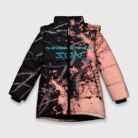 Зимняя куртка для девочек 3D с принтом MGR - Nanomachines Son в Тюмени, ткань верха — 100% полиэстер; подклад — 100% полиэстер, утеплитель — 100% полиэстер. | длина ниже бедра, удлиненная спинка, воротник стойка и отстегивающийся капюшон. Есть боковые карманы с листочкой на кнопках, утяжки по низу изделия и внутренний карман на молнии. 

Предусмотрены светоотражающий принт на спинке, радужный светоотражающий элемент на пуллере молнии и на резинке для утяжки. | armstrong | metal gear | metal gear rising | metal gear solid | mgr | mgs | nanomachines | nanomachines son | raiden | snake | steven armstrong | армстронг | мгр | мгс | метал гир | метал гир райзен | наномашины | наномашины сынок | райден