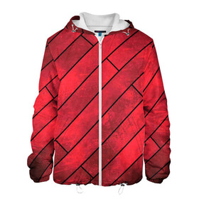 Мужская куртка 3D с принтом Red Boards Texture в Тюмени, ткань верха — 100% полиэстер, подклад — флис | прямой крой, подол и капюшон оформлены резинкой с фиксаторами, два кармана без застежек по бокам, один большой потайной карман на груди. Карман на груди застегивается на липучку | attrition | boards | comic | dark | gloss | iron | light | metal | red | slabs | texture | wood | абстракция | глянец | дерево | доски | железо | картина | комикс | красный | линии | металл | паттерн | плиты | полосы | потертость | светлый