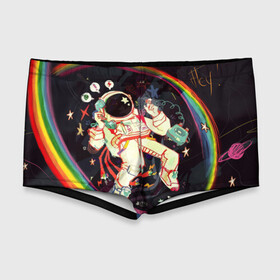 Мужские купальные плавки 3D с принтом Космонавт в Тюмени, Полиэстер 85%, Спандекс 15% |  | арт | значки | космонавт | космос | надписи | радуга | цветное