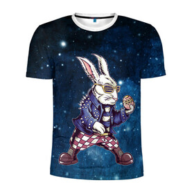 Мужская футболка 3D спортивная с принтом Пасхальный кроль в Тюмени, 100% полиэстер с улучшенными характеристиками | приталенный силуэт, круглая горловина, широкие плечи, сужается к линии бедра | арт | графика | животные | заяц | звери | кролик | пасха | рокер | яйцо