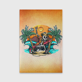 Обложка для паспорта матовая кожа с принтом Пати на острове в Тюмени, натуральная матовая кожа | размер 19,3 х 13,7 см; прозрачные пластиковые крепления | арт | графика | лето | море | остров | пальмы | пляж | скелет | череп