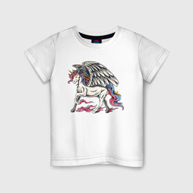 Детская футболка хлопок с принтом Славный единорог в Тюмени, 100% хлопок | круглый вырез горловины, полуприлегающий силуэт, длина до линии бедер | Тематика изображения на принте: единорог | лошадь | пегас | пони | титаны