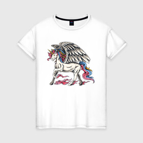 Женская футболка хлопок с принтом Славный единорог в Тюмени, 100% хлопок | прямой крой, круглый вырез горловины, длина до линии бедер, слегка спущенное плечо | единорог | лошадь | пегас | пони | титаны