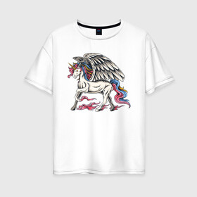 Женская футболка хлопок Oversize с принтом Славный единорог в Тюмени, 100% хлопок | свободный крой, круглый ворот, спущенный рукав, длина до линии бедер
 | единорог | лошадь | пегас | пони | титаны