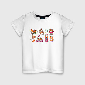 Детская футболка хлопок с принтом Плюшевый корги в Тюмени, 100% хлопок | круглый вырез горловины, полуприлегающий силуэт, длина до линии бедер | dogs | корги | маленькие собаки | пёс | собака | стикеры