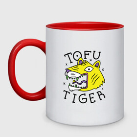 Кружка двухцветная с принтом Tofu Tiger Тигр Сыр Тофу в Тюмени, керамика | объем — 330 мл, диаметр — 80 мм. Цветная ручка и кайма сверху, в некоторых цветах — вся внутренняя часть | Тематика изображения на принте: amur tiger | art | japan | japanese | tattoo | абстрактный принт | абстракция | амурский тигр | арт | детский рисунок | желтый тигр | животные | зубы | клыки | скетч | татуировка | татуировка тигра | тигр ест | тигры